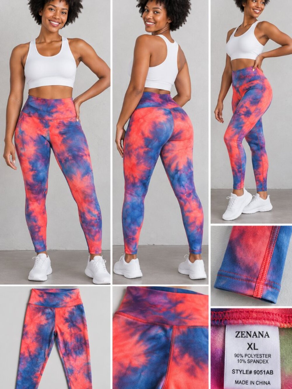 Zenana Red Blue Tie-Dye High-Waisted Full-Length Leggings S M L XL